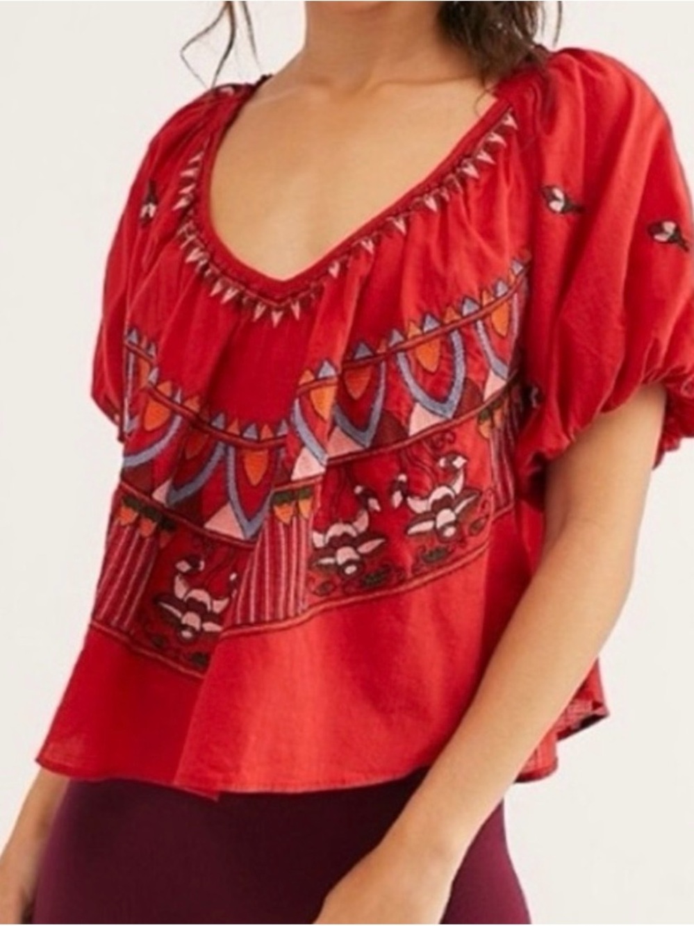 Free People embroidered red peasant blouse